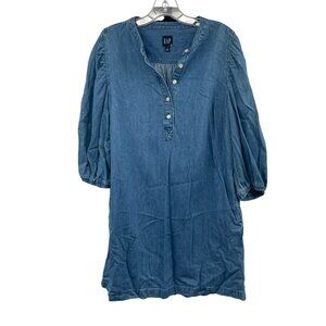 Gap Womens Shift Dress 3/4 Sleeve Buttons Blue Size Small